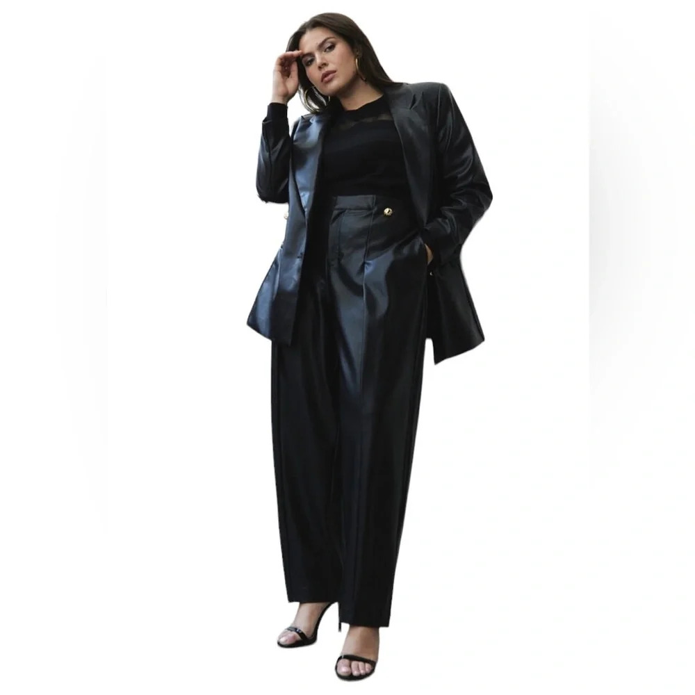 Eloquii Black Soft Faux Leather Belt High Rise Wide Leg Pants Size 18